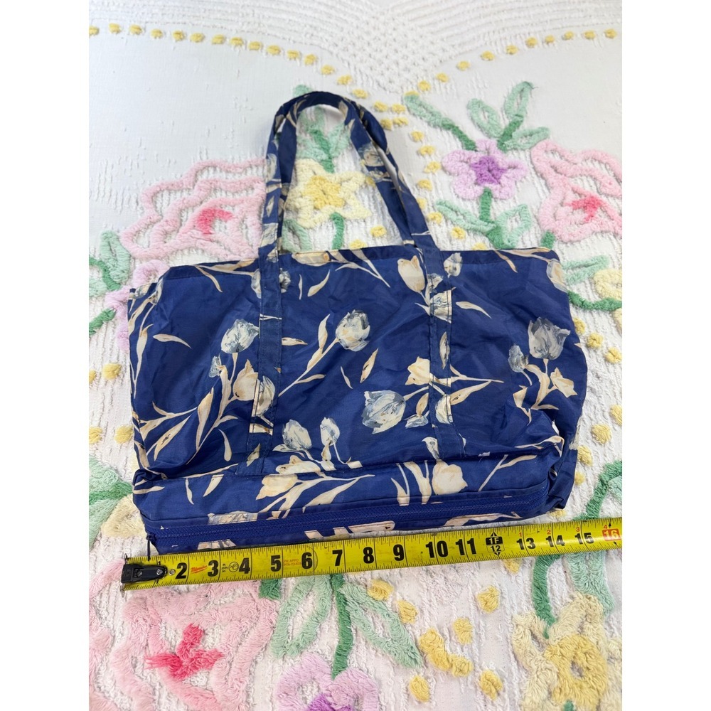 Vtg Navy Blue Floral Tulip Umbrella and Matching Tote Bag Travel Set - Picture 6 of 7